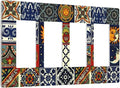 Boho Moroccan Mandala Mexican Tiles 4 Gang Quad Rocker Light Switch Cover Decorative Quadruple Device GFCI/Decorator Wall Plate Electric Faceplate Screwless