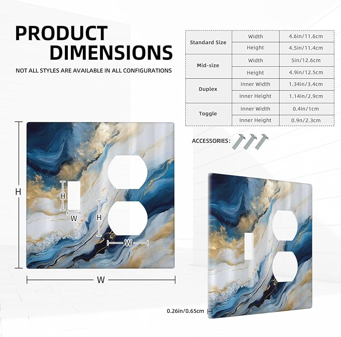 Decorative Outlet Covers Abstract Blue Granite Luxury Watercolor Marble Texture Print 2 Gang Wall Plate Cover Single Toggle Duplex Combo Two Switch Light Switch Cover Plate Jumbo Face Plate