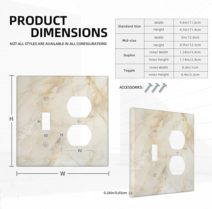Outlet Covers Beige Gold Marble Abstraction Morden Art 2 Gang Decorative Switch Plates 1 Toggle Duplex Combo Light Switch Cover GFCI Socket Cover WallPlates for Kitchen Bathroom Decor