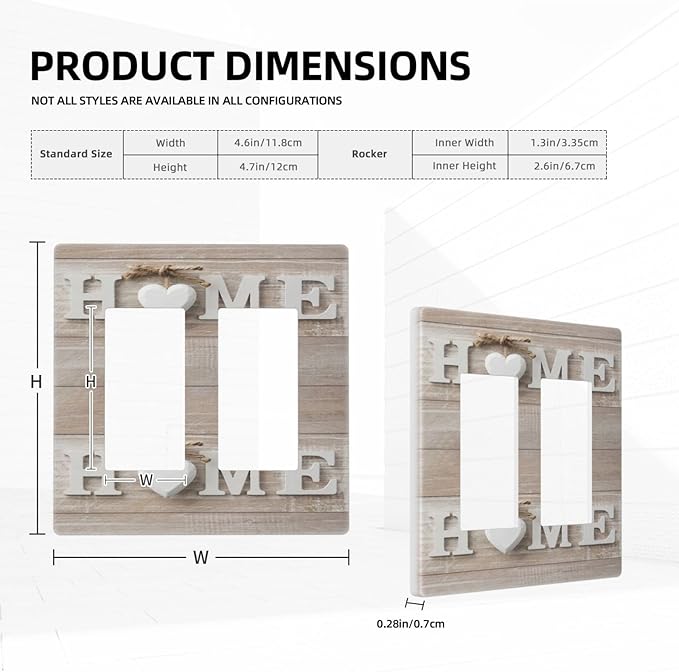 Country Wooden Sweet Home White/Brown Wood Sign Letter 2 Gang Double Decorator GFCI/Rocker Wall Plate Farmhouse Love Family Electrical Outlet Decorative Receptacle Cover Light Switch for Dimmer, USB