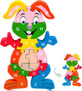 LovesTown Wooden Puzzles for Kids, Double Sided Rabbit Jigsaw with Alphabet & Numbers, Montessori Educational Toy for Toddlers, Chunky Animal Gift
