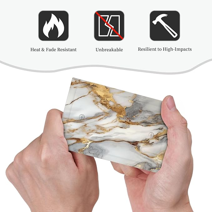 Light Switch Cover Plate White Gold Abstract Luxury Marble Patterns 1 Gang Blank No Device Decorative Outlet Covers Electrical Wall Plate Switchplate for Bathroom Home Decor