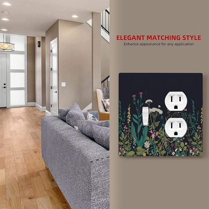 Boho Garden Flowers Weeds Floral Wildflowers Wallplates 1 Toggle 1 Duplex Switch Plate Electrical GFCI Faceplate Decorative Light Switch Covers for Bedroom Living Room Decor