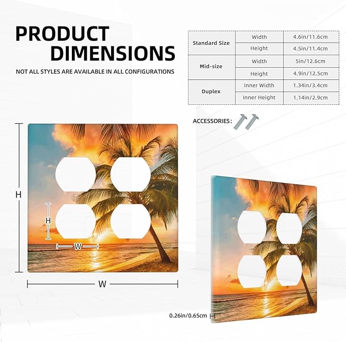 Decorative Outlet Covers Tropical Beach Ocean Palm Trees Hawaiian Sunset 2 Gang Wall Plate Double Duplex Light Switch Cover Switch Plate Covers Faceplate for Bedroom Home Decor