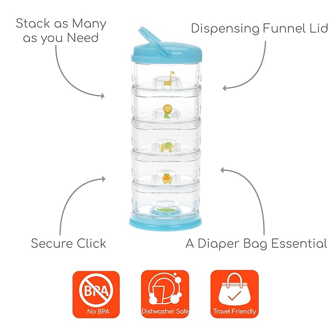 Innobaby Packin' Smart Stackable and Portable Storage System for Formula, Baby Snacks and More. 5 Stackable Cups in Blueberry Sorbet. BPA Free.