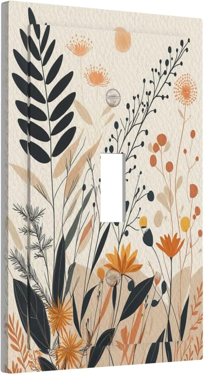Light Switch Cover Plate Minimalist Floral Boho Botanical Wildflowers 1 Gang Single Toggle Decorative Switch Plates Wall Plates Electrical Faceplate for Bathroom Bedroom Decor