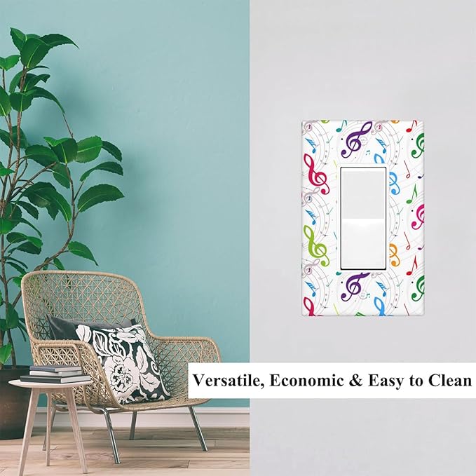 Colored Music Notes Single Rocker Switch Plate Music Theme Decorator Rocker Wall Plate 1 Gang Lightswitch Cover Home Decorative Office