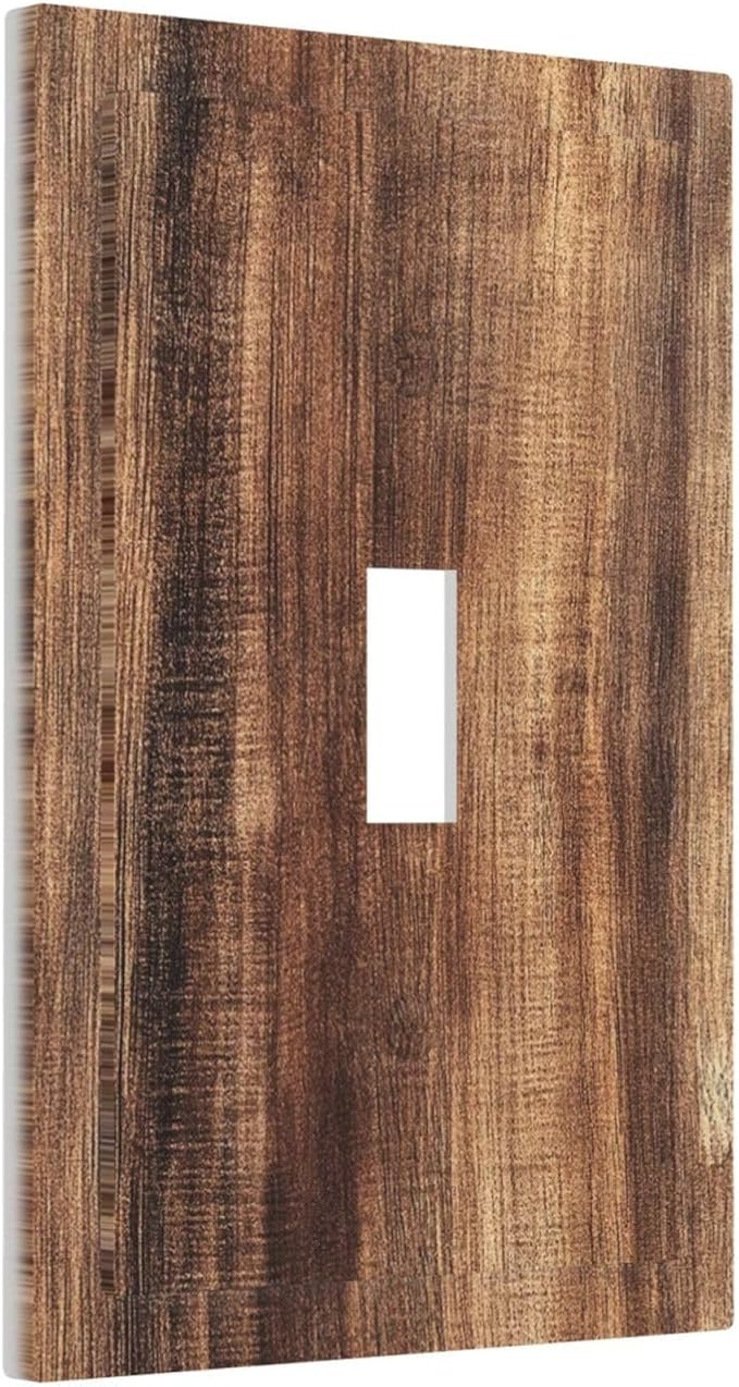 Decorative Light Switch Cover Vintage Rustic Brown Wood Grain 1 Gang Single Toggle Device Electrical Faceplate Switchplates Decorator Outlet Wall Plate for Bedroom Farmhouse Decor