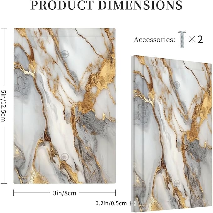 Light Switch Cover Plate White Gold Abstract Luxury Marble Patterns 1 Gang Blank No Device Decorative Outlet Covers Electrical Wall Plate Switchplate for Bathroom Home Decor