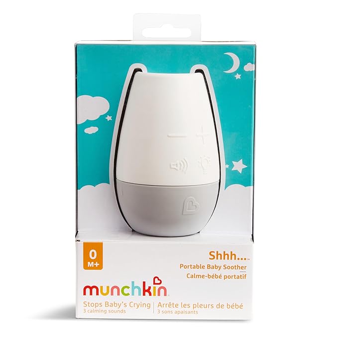 Munchkin Shhh… White Noise Sound Machine, Baby Sleep Soother with Night Light, Portable for Travel or Nursery, White/Grey