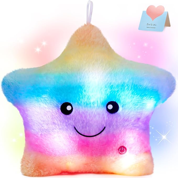 WEWILL 13'' Rainbow Light up Twinkle Star Glowing LED Night Light Plush Toy Stuffed Animal Birthday Christmas Holiday Valentines Gifts for Toddlers Girls