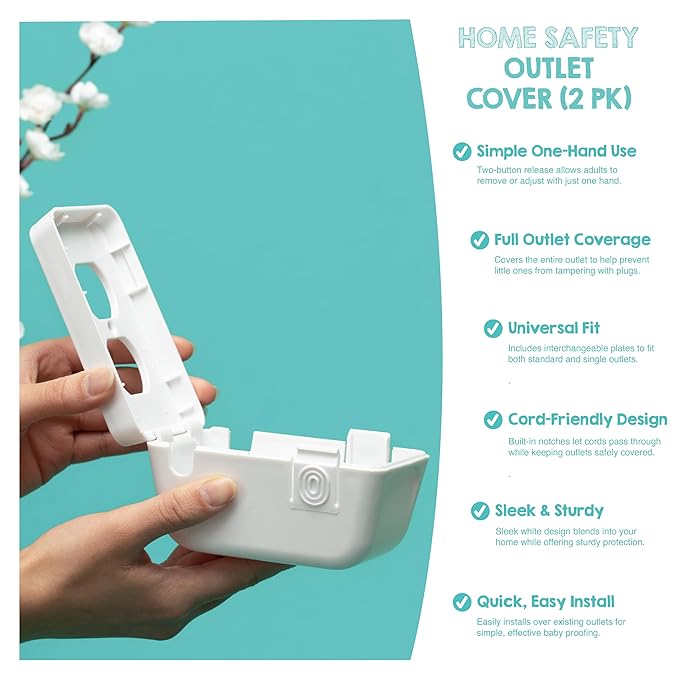 Regalo Safety Outlet Covers for Baby Proofing, Child Proof Wall Outlet Cover Guard with Space for Cords – Fits Standard & Single Outlets (2 Pack, White)