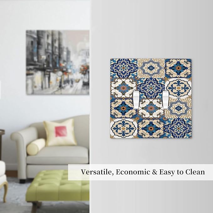 Decorative Switch Plates Mandala Decorative Tile Talavera Moroccan Tiles 2 Gang Double Toggle Wall Plate Outlet Light Switch Cover Electrical Faceplate for Bedroom living Room Decor