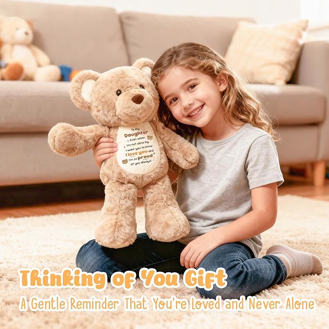 To My Daughter Teddy Bear Plush Toy, Daughter Gifts from Mom Dad, Soft Stuffed Animal with Positive Affirmation Message, Valentines Mothers Day Birthday Graduation Gifts for Women Daughter Kids 15"
