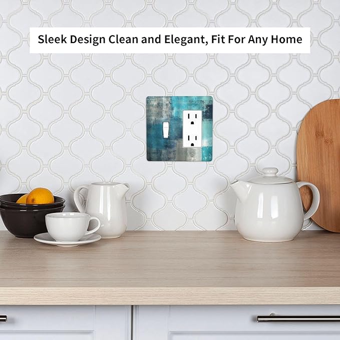 Outlet Covers Teal Blue Modern Geometric Abstract Turquoise Green 1 Toggle 1 Rocker Combination Decorative Wall Plate Electrical Switch Plates Light Switch Cover Plate for living Room Bedroom