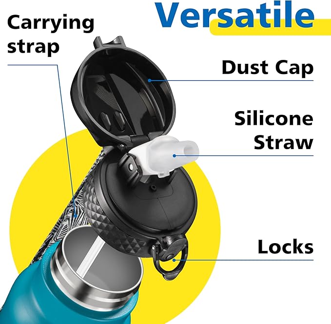 Han's Bottle Sports Water Bottle - 32 Oz, Straw Lid, Leak Proof, Vacuum Insulated Stainless Steel, Double Walled, Thermo Mug,Ocean