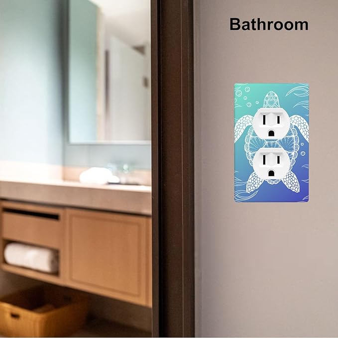 Sea Turtle Ocean 1-Gang Duplex Wall Plate, Blue Coastal Turtle Outlet Cover Decorative Faceplate for Bathroom, Beach House & Coastal Home