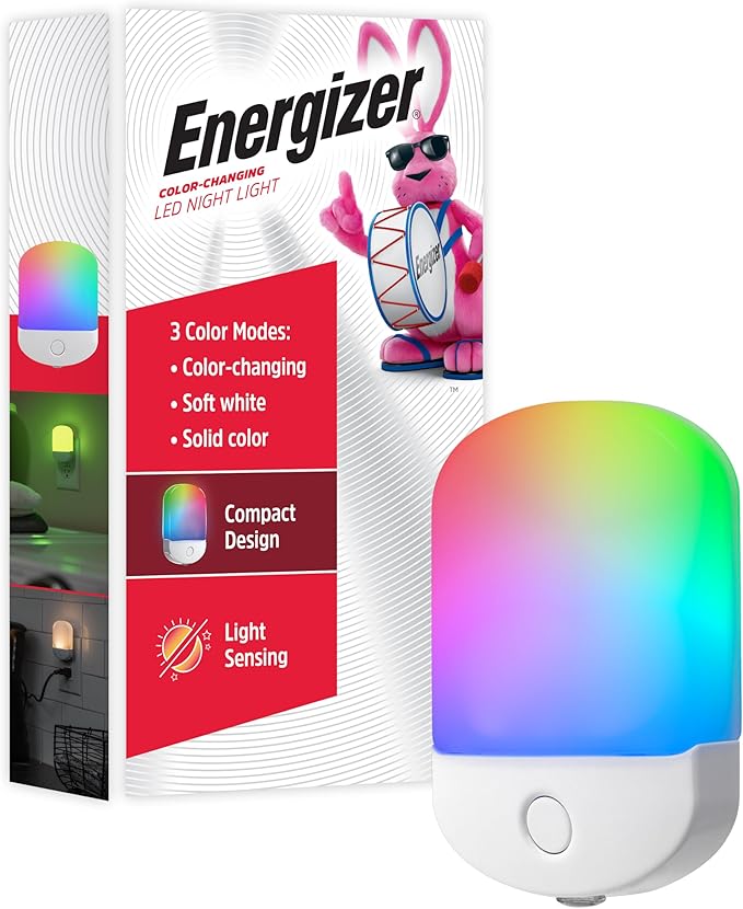 Energizer Night Light, Color Changing, Nightlight for Bedroom, Bathroom, Nursery, Hallway, Kitchen,White Base, 81567