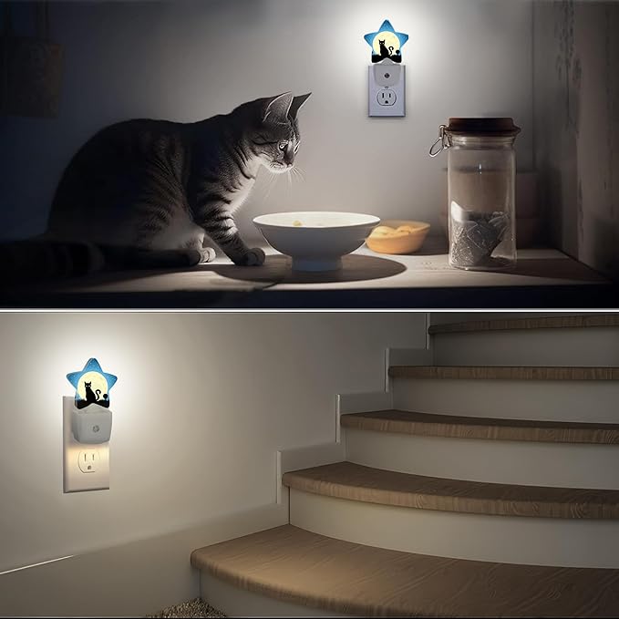 Halloween Black Cat Moon Night Light,Dusk to Dawn Smart Sensor Nightlight for Bedroom Bathroom Kitchen Hallway Stairs Hallway,Plug-in,Energy Efficient Decor Desk Lamp Gifts