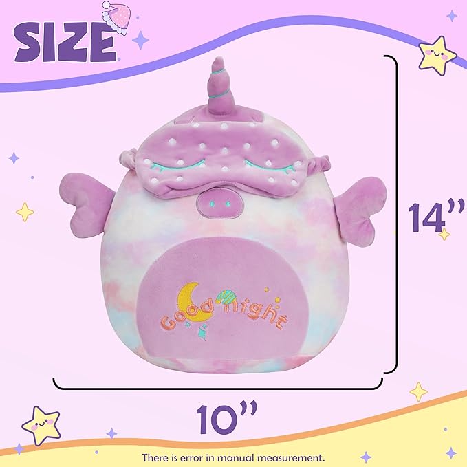 Hopearl 14'' Unicorn Plush Toy, Good Night Stuffed Animal with Eye Patch, Smooth Plushies Pillow, Companion Gift for Kids, Decor