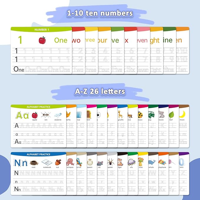 Alphabet & Number Practice Dry Erase Boards A-Z Letters & Numbers 1-10 | Perfect for Preschool, Homeschool & Kindergarten Double-Sided 18 Sheets, 36 Pages 11x8.5 Educational Tool