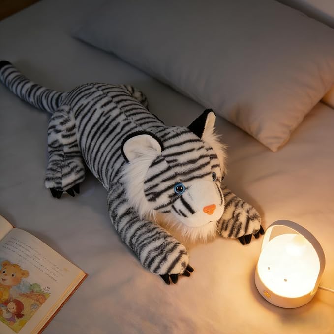 MaoGoLan Giant White Tiger Stuffed Animal - 47” Realistic Tiger Plush Toy for Boy Girl Kid, Soft Fluffy Zoo Animal Toy Pillow for Valentines Birthday Gift, Baby Shower Party Favor Decor
