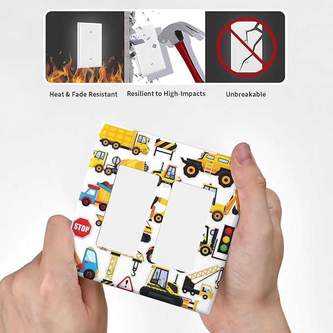 Yellow Truck Cartoon Transportation 2 Gang Rocker Decora Light Switch Cover Decorative Outlet Covers Wall Plate Electrical Faceplate Switchcovers GFCI for Kidroom Bathroom Bedroom Living Room Decor