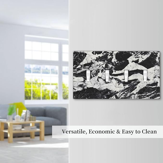 Black White Marble Abstract Luxury Light Switch Covers Quad Toggle Electrical Faceplate 4 Gang Wall Plate Decorative Switch Plates for Bathroom Kitchen Decor