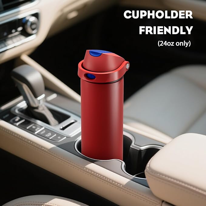 POWCAN 24 oz Steel Water Bottle: 2-in-1 Push-Button Spout & Flip Straw, Leakproof, Cold 24 Hrs, Fits Car Cup Holder, Insulated Water Bottle for Travel, Gym, School, Sports Gift (Midnight Web)