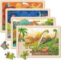 Puzzles for Kids Ages 4-6, Dinosaur Wooden Puzzles, 4 Packs 24 Pieces Puzzles for Kids Ages 3-5, Preschool Educational Toys Gifts for Boys and Girls