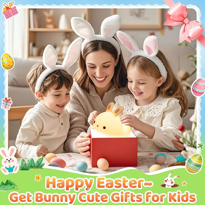 One Fire Easter Bunny Gifts for Kids Night Light with Remote, 16 Colors+5 Brightness Cute Lamp,Easter Bunny Decor/Stuff/Toys for Baby Toddler Soft Silicone Night Light, 1200mAh Portable Bunnies Lamps