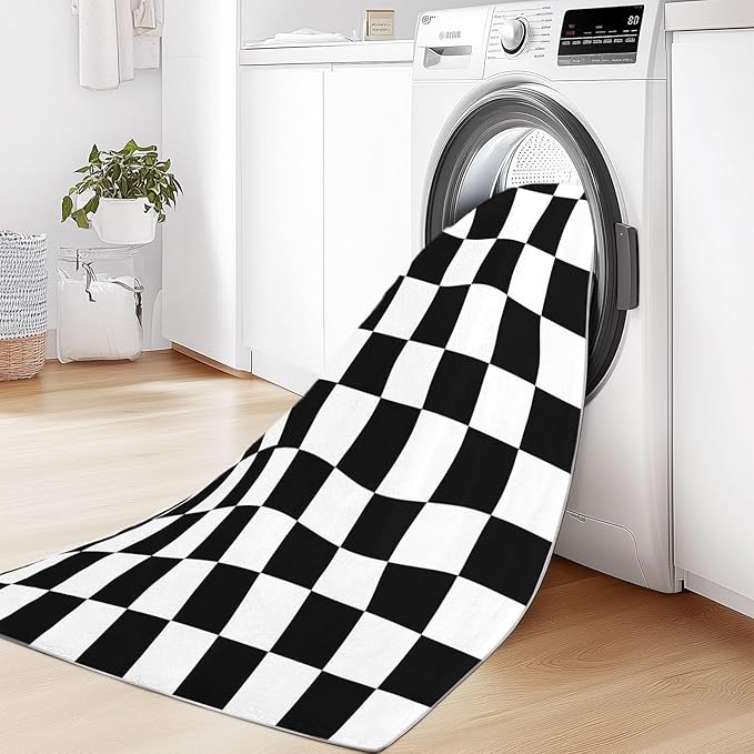 Geometric Black and White Checkered Non-Slip Rug 5 x 8 ft Low Pile Washable Non-Slip Flannel Area Rug, Black and White Super Soft Indoor Fuzzy Carpet for Bedroom Living Room Home Decor Runner