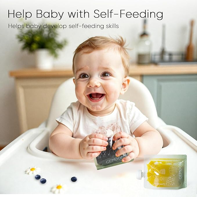 15 Pack Reusable Baby Food Pouches for Toddlers, 7oz/200ml Refillable Squeeze Pouch for Applesauce Yogurt Homemade Organic Puree Juice Snack for Baby Kids Students, BPA Free, Animal Print