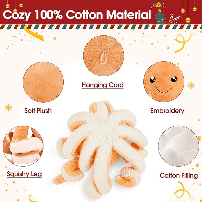 DENTRUN Octopus Stuffed Animals, Giant Octopus Plush Doll Play Toys for Kids Girls Boys Adults Birthday Xmas Halloween Present Stuffed Sea Animals Plushie, 7/16/24/32 Inches, 5 Colors