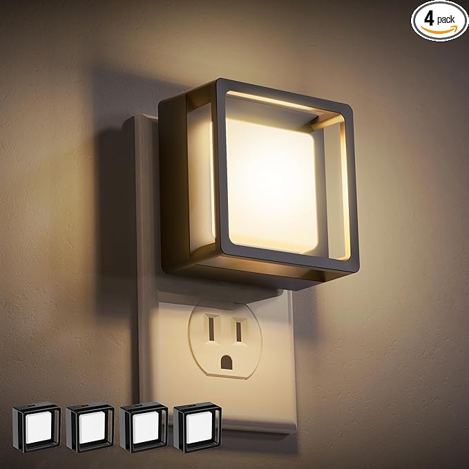 LED Night Light, DORESshop Night Lights Plug Into Wall [4 Pack] with Dusk-to-Dawn Sensor, Dimmable Nightlights, Adjustable Brightness for Bathroom, Hallway, Bedroom,Kids Room,Stairway,Soft White 3000K