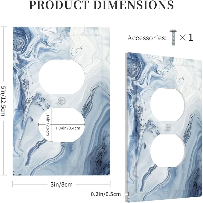 Outlet Covers Blue Marble Pattern 1 Gang Duplex Light Switch Cover Electrical Receptacle Faceplate Wall Plate Decorative Switch Plates for Bedroom living Room Decor