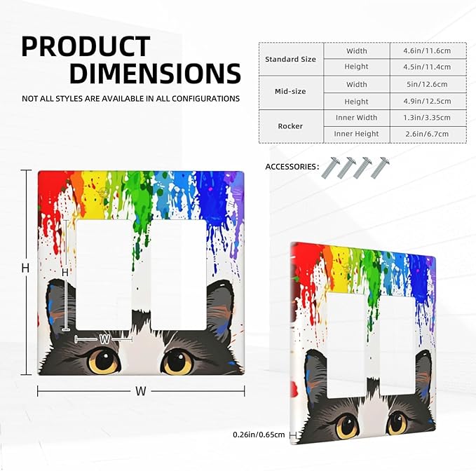 Cat Rainbow Double Rocker Wall Plate Decorative 2 Gang Light Switch Covers Electrical Switchplate Home Decorate Faceplat for Bathroom Bedroom Kitchen Room 4.5 x 4.5 Inch