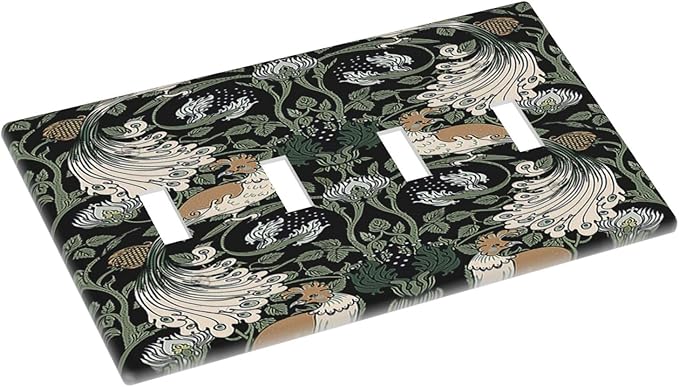 Light Switch Covers William Morris Vintage Floral Plants And Birds Quad Toggle 4 Gang Wall Plate Electrical Faceplate Decorative Switch Plates for Bedroom Home Decor