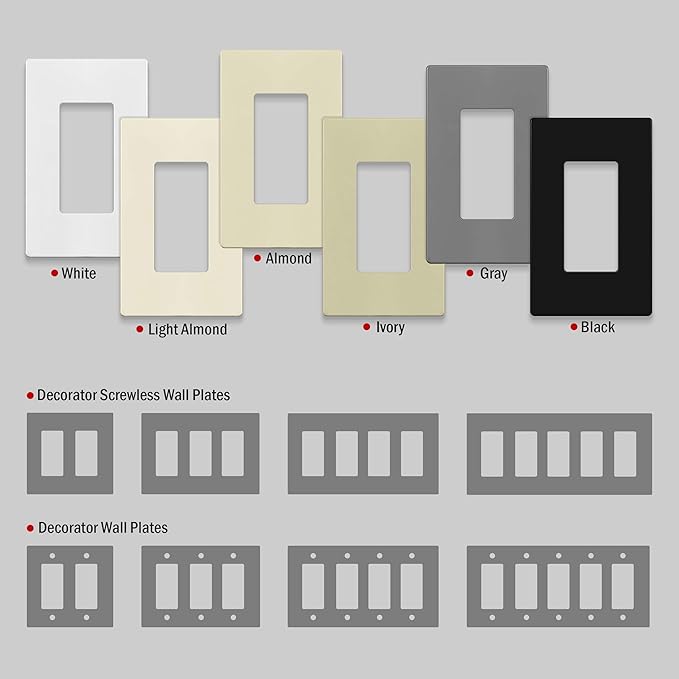 ENERLITES - SI8831-BK-SL Screwless Decorator Wall Plate Child Safe Outlet Cover, Size 1-Gang 4.68" H x 2.93” L, Unbreakable Polycarbonate Thermoplastic, SI8831-BK, Glossy, Black