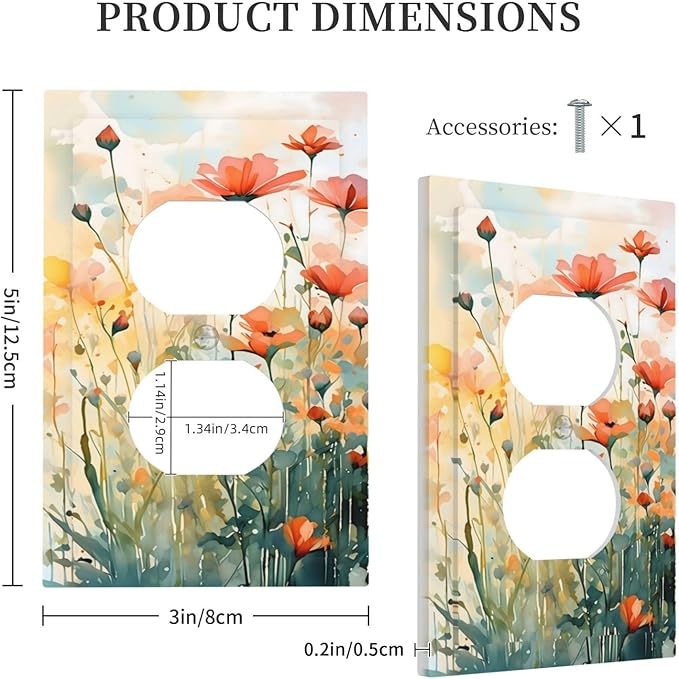 Vintage Red Orange Yellow Poppy Floral Flowers Outlet Covers 1 Gang Duplex Light Switch Cover Decorative Switch Plates Electrical Receptacle Faceplate Wall Plate for Bedroom Living Room Decor