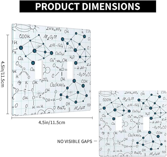 Chemical Formula 2-Gang Double Toggle Switch Plate, Light Blue Science Wall Plate for Office, Classroom, Study Room & Kids Room