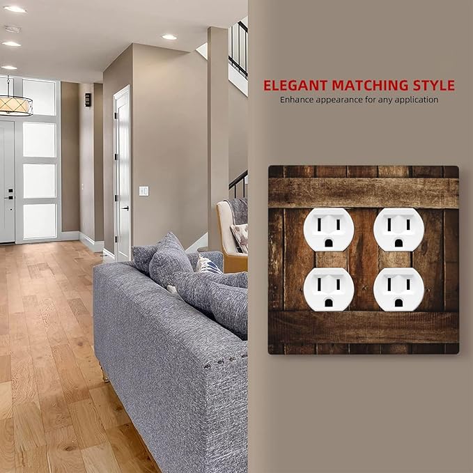 Brown Wooden Barn Door Old Wood Print Outlet Covers 2 Gang Double Duplex Decorative Light Switch Covers Electrical Wallplates Socket Faceplate for Farmhouse Home Decor