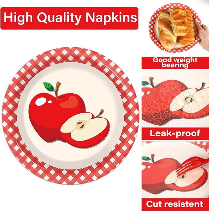 Qyeahkj 100 Pcs Apple Party Supplies Back to School Plates and Napkins Fruit Themed Decorations Apple Birthday Tableware Set Disposable Dinnerware Decor Serves 25 Guests