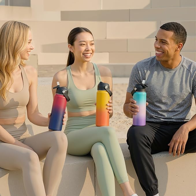 Fijinhom 18oz Insulated Stainless Steel Water Bottle, Wide Mouth Double Wall Vacuum, Silicone Straw, Sweat & Leak Proof, BPA Free Insulated Water Flask for Travel, Keep Cold 24h Hot 12h, Pink