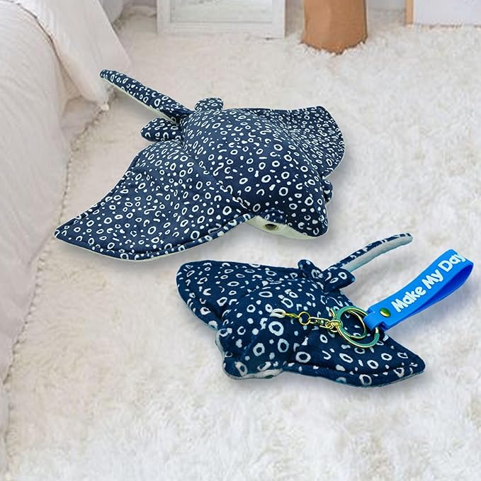 Make My Day Wild Stuffed Animals Soft Plush Collection Animal Gifts for Children Simulation Manta Ray Plush Toy Stingray Sea Creature Stuffed Animals Spot Blue Manta Ray 16"+8'' 2Pack