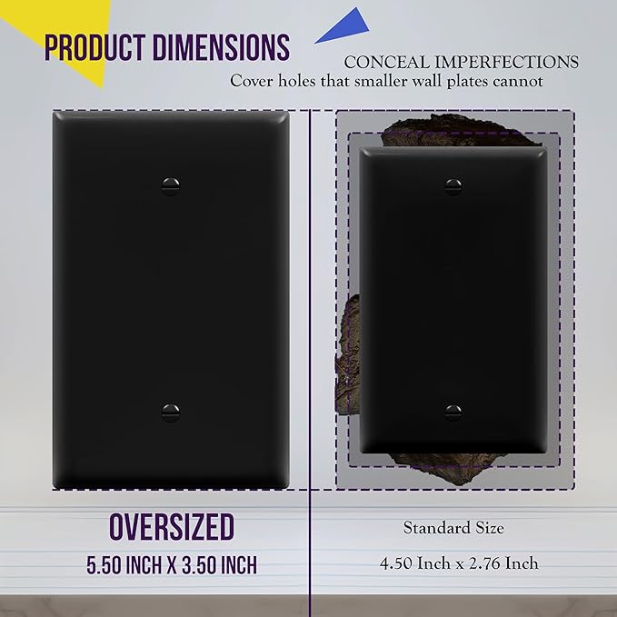 ENERLITES Blank Device Wall Plate, Jumbo Blank Cover, Oversized 1-Gang 5.51" x 3.50", Polycarbonate Thermoplastic, 8801O-BK-10PCS, Gloss Finish, Black (5 Pack)