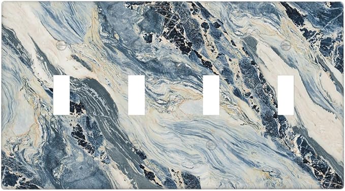 Light Switch Covers Blue Grey Marbling Modern Abstract Design Quad Toggle 4 Gang Wall Plate Electrical Faceplate Decorative Switch Plates for Bedroom living Room Decor