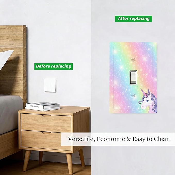 Rainbow Unicorn 1-Gang Toggle Light Switch Plate, Pastel Galaxy Sparkle Magical Fantasy Decorative Wall Plate for Boys & Girls Bedroom