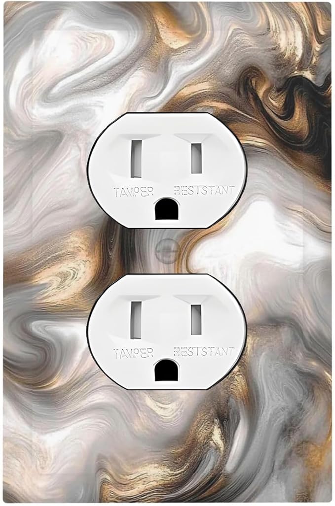Outlet Covers Grey Brown Swirl Marble Texture 1 Gang Duplex Light Switch Cover Decorative Switch Plates Electrical Receptacle Faceplate Wall Plate For Bathroom Kitchen Decor