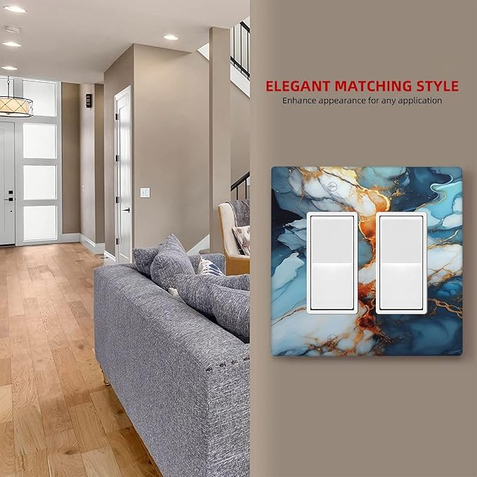 Light Switch Cover Plate Golden Abstract Luxury Marble 2 Gang Double Rocker Outlet Covers Decorative Switch plates Electrical Wall Plates GFCI Receptacle for Livingroom Bathroom Decor